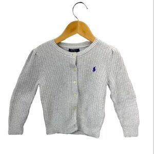 Polo Ralph Lauren Toddler Girls Cotton Knit Button Cardigan, light grey, size 2T